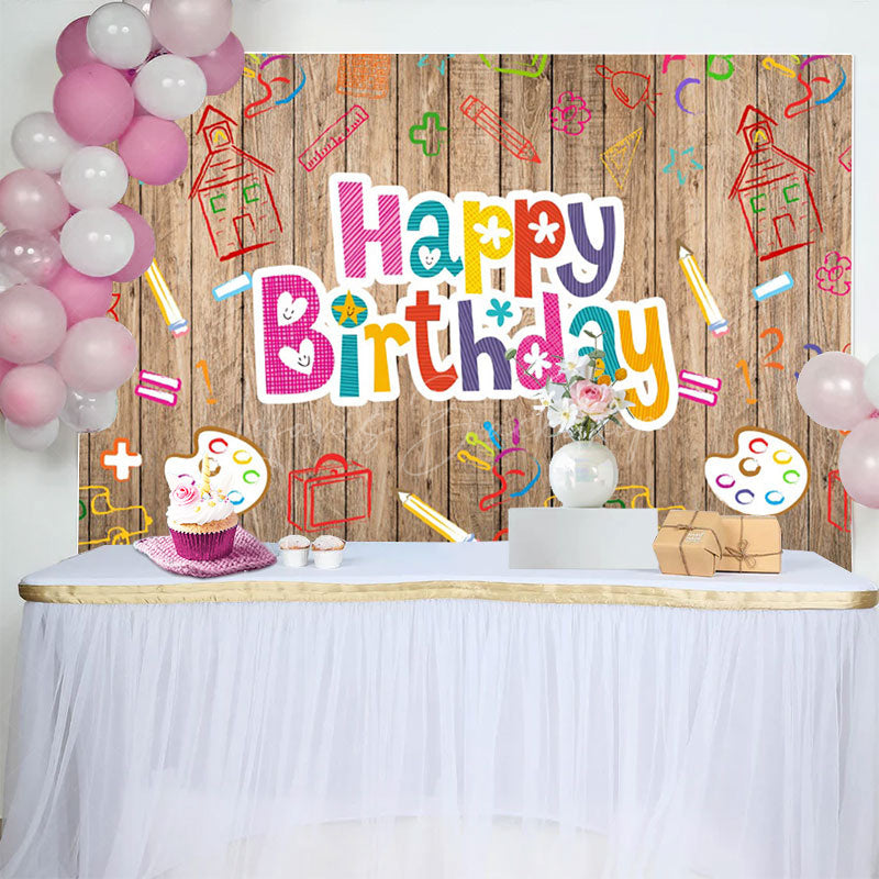 Lofaris Pictorial Graffiti Wooden Happy Birthday Backdrop