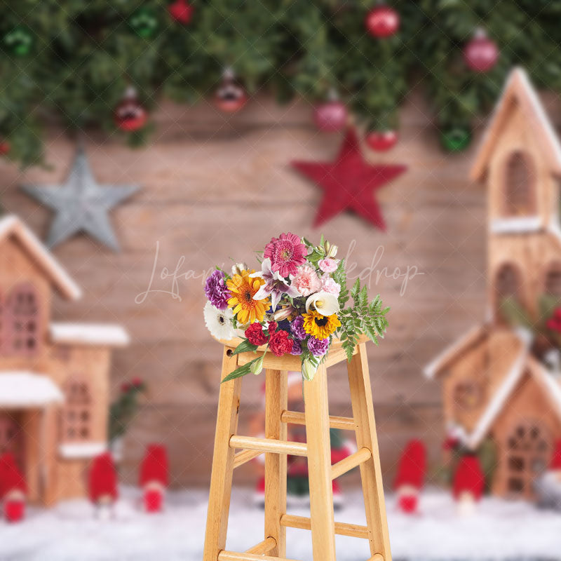 Lofaris Pine Decor Wooden House Christmas Photo Backdrop