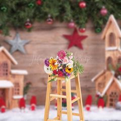 Lofaris Pine Decor Wooden House Christmas Photo Backdrop