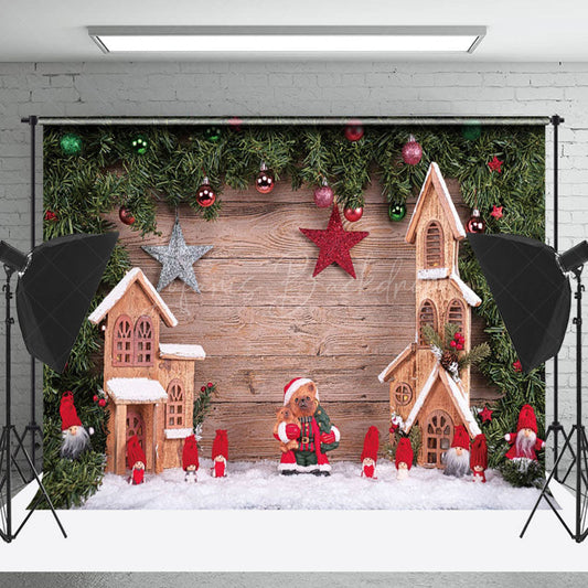 Lofaris Pine Decor Wooden House Christmas Photo Backdrop
