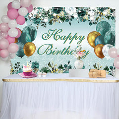 Lofaris Pine Green Glitter Gold Happy Birthday Backdrop