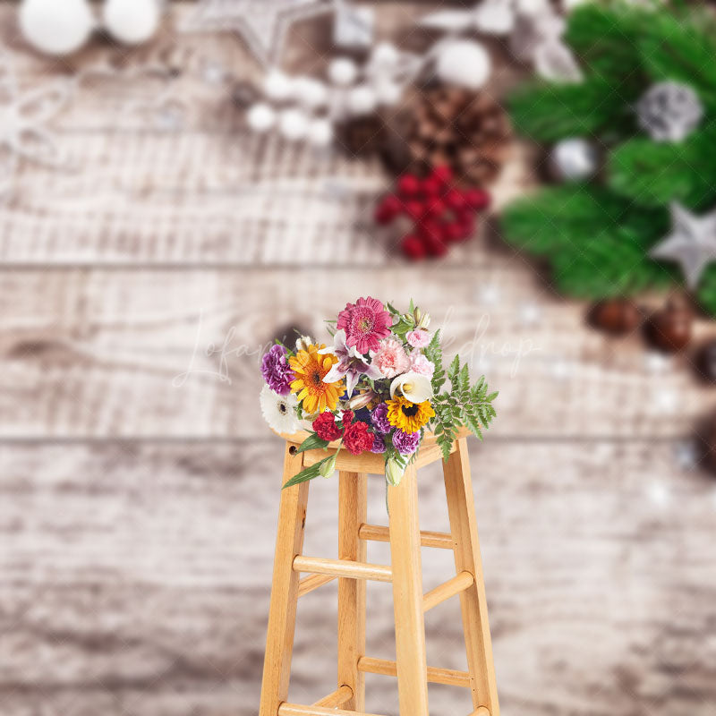 Lofaris Pine Leaf Pinecone Wooden Merry Christmas Backdrop
