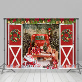 Lofaris Pine Leaf Red Barn Door Car Gifts Christmas Backdrop