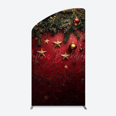 Lofaris Pine Leaf Star Red Retro Wall Christmas Arch Backdrop