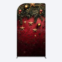 Lofaris Pine Leaf Star Red Retro Wall Christmas Arch Backdrop