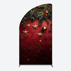 Lofaris Pine Leaf Star Red Retro Wall Christmas Arch Backdrop