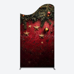 Lofaris Pine Leaf Star Red Retro Wall Christmas Arch Backdrop