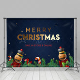 Lofaris Pine Leaves Cane Candy Nutcracker Navy Xmas Backdrop