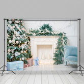 Lofaris Pine Leaves White Fireplace Sofa Christmas Backdrop