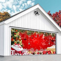 Lofaris Pine Tree Leaves Stacks Red Xmas Garage Door Banner