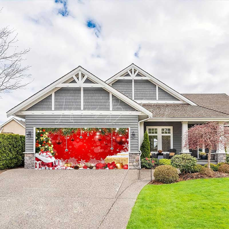 Lofaris Pine Tree Leaves Stacks Red Xmas Garage Door Banner