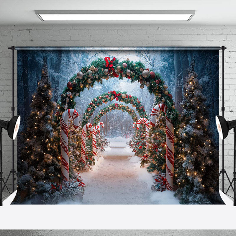 Lofaris Pine Trees Wreath Arch Door Cane Candy Xmas Backdrop