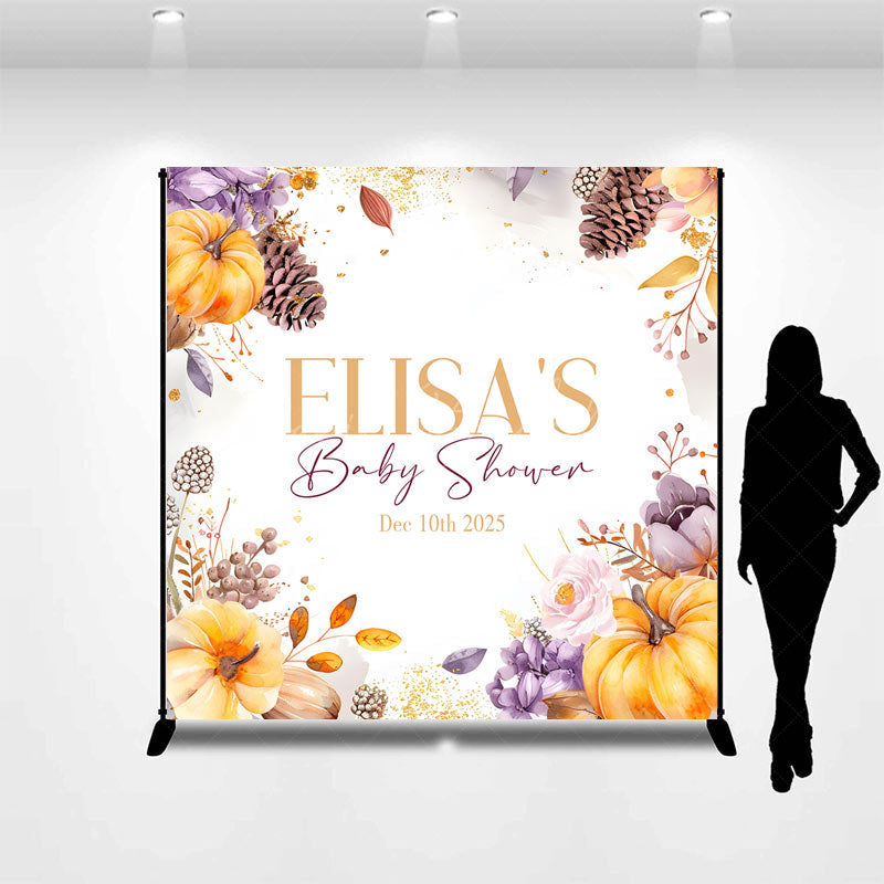 Lofaris Pinecone Floral Pumpkin Custom Baby Shower Backdrop