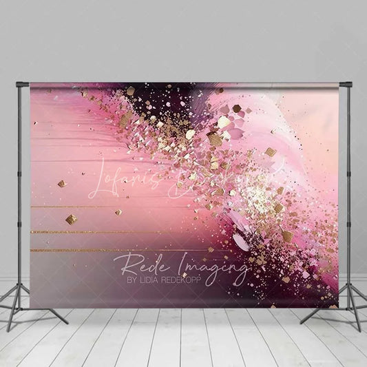 Lofaris Pink and Black Abstract Fluid Art Backdrop Gold Speckles Photography Background Modern Party Decor