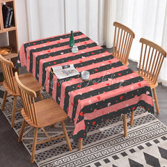Lofaris Pink and Black Stripe Heart Rectangle Tablecloth Bold Horizontal Lines Pattern Modern Romantic Kitchen Dining Decor