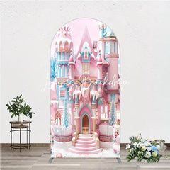 Lofaris Pink and Blue Candy Castle Winter Wonderland Round Top Arch Backdrop Fairytale Birthday Party Decor