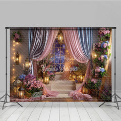 Lofaris Pink and Blue Drapes Enchanted Photography Backdrop Romantic Lanterns Floral Arrangements for Baby Shower Birthday Party