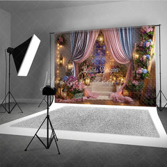 Lofaris Pink and Blue Drapes Enchanted Photography Backdrop Romantic Lanterns Floral Arrangements for Baby Shower Birthday Party