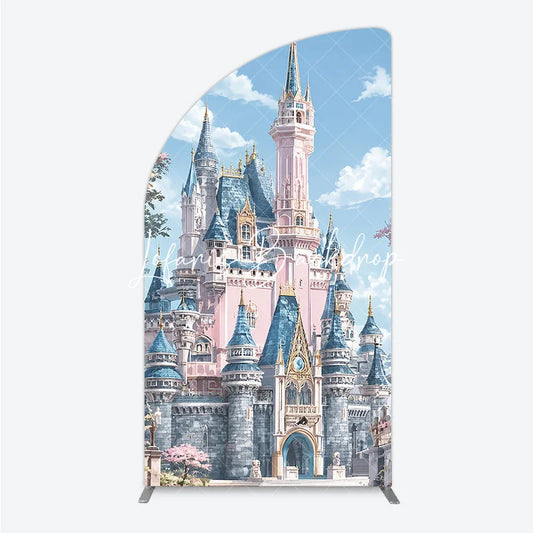 Lofaris Pink and Blue Fairytale Castle Half Moon Arch Backdrop Dreamy Fantasy Princess Party Decor