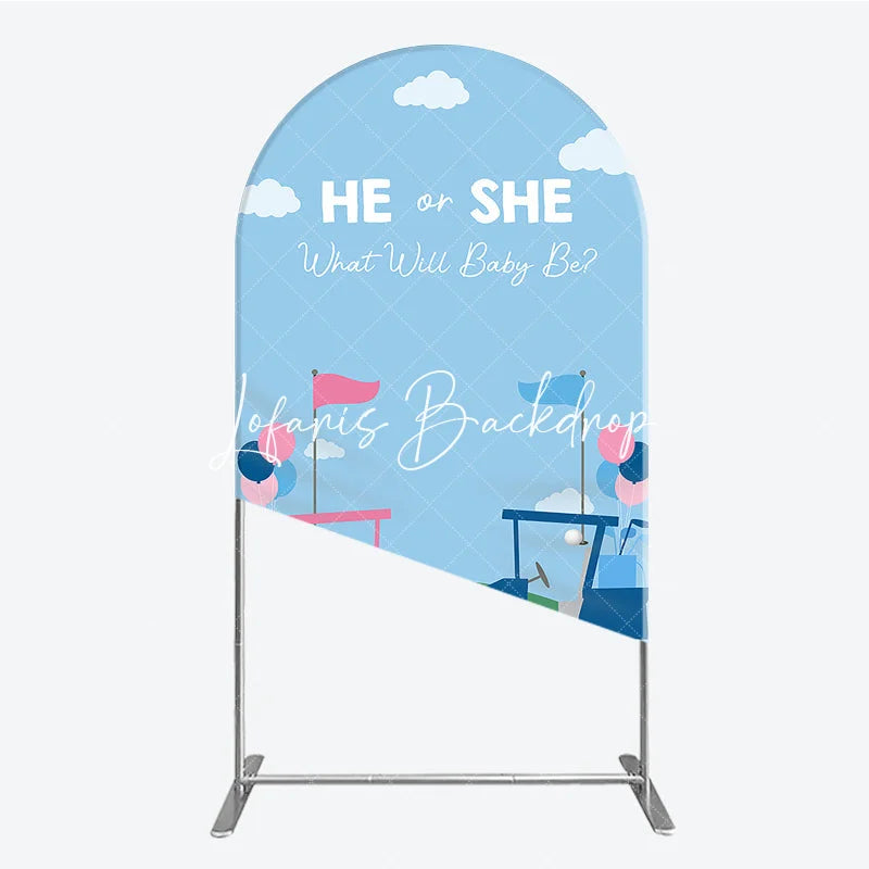 Lofaris Pink and Blue Golf Theme He or She Round Top Arch Backdrop Gender Reveal Baby Shower Party Decor
