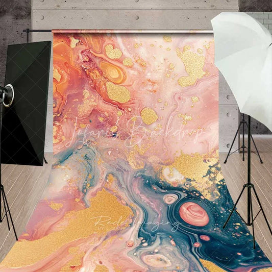 Lofaris Pink and Blue Liquid Marble Backdrop Abstract Fluid Art Gold Glitter Photography Background