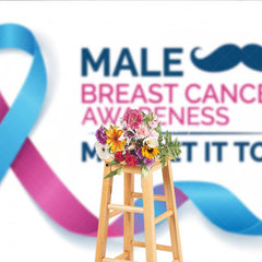 Lofaris Pink and Blue Ribbon Awareness Holiday Backdrop Male Breast Cancer Men Get It Too Slogan with Mustache