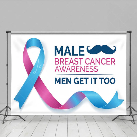 Lofaris Pink and Blue Ribbon Awareness Holiday Backdrop Male Breast Cancer Men Get It Too Slogan with Mustache