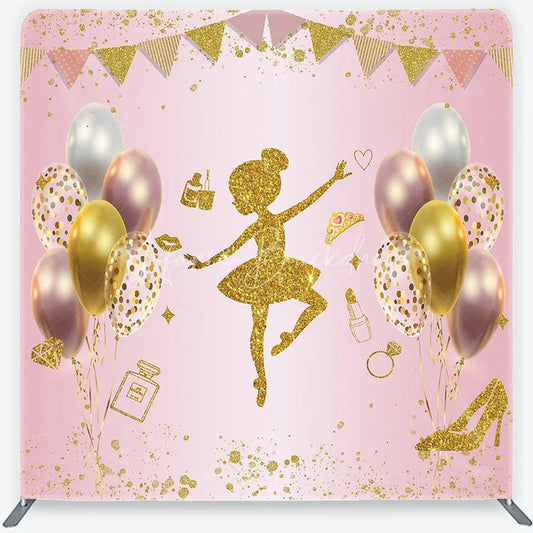 Lofaris Pink and Gold Glitter Ballerina Square Double-Sided Backdrop Elegant Girl’s Birthday Party Decor