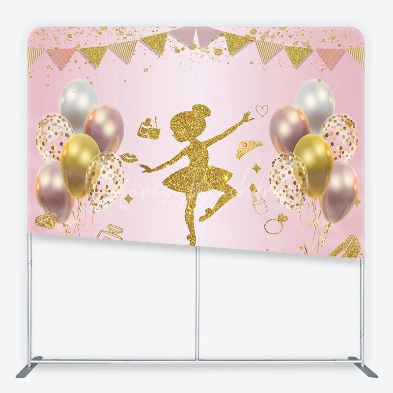 Lofaris Pink and Gold Glitter Ballerina Square Double-Sided Backdrop Elegant Girl’s Birthday Party Decor