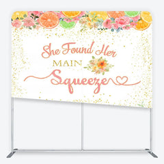 Lofaris Pink and Gold Glitter She Found Her Main Squeezer Square Double-Sided Backdrop Citrus Floral Bridal Shower Decor