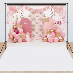 Lofaris Pink and Gold Princess Crown Combo Set Backdrop with Arches Balloon Garlands perfect for Birthday Party Decor