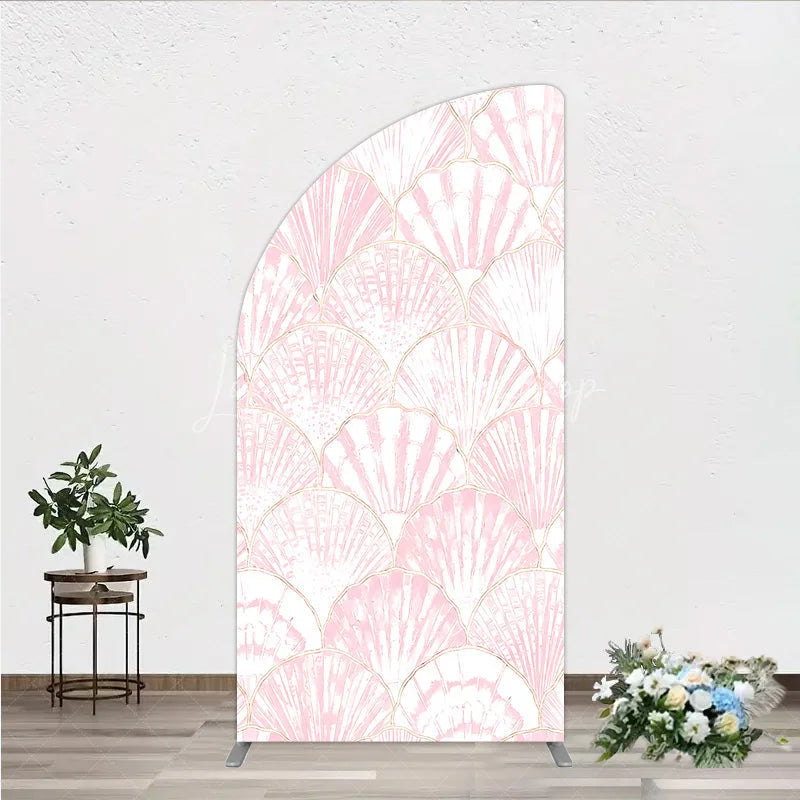 Lofaris Pink and Gold Scallop Shell Half Moon Arch Backdrop Elegant Mermaid Party Decor for Baby Shower