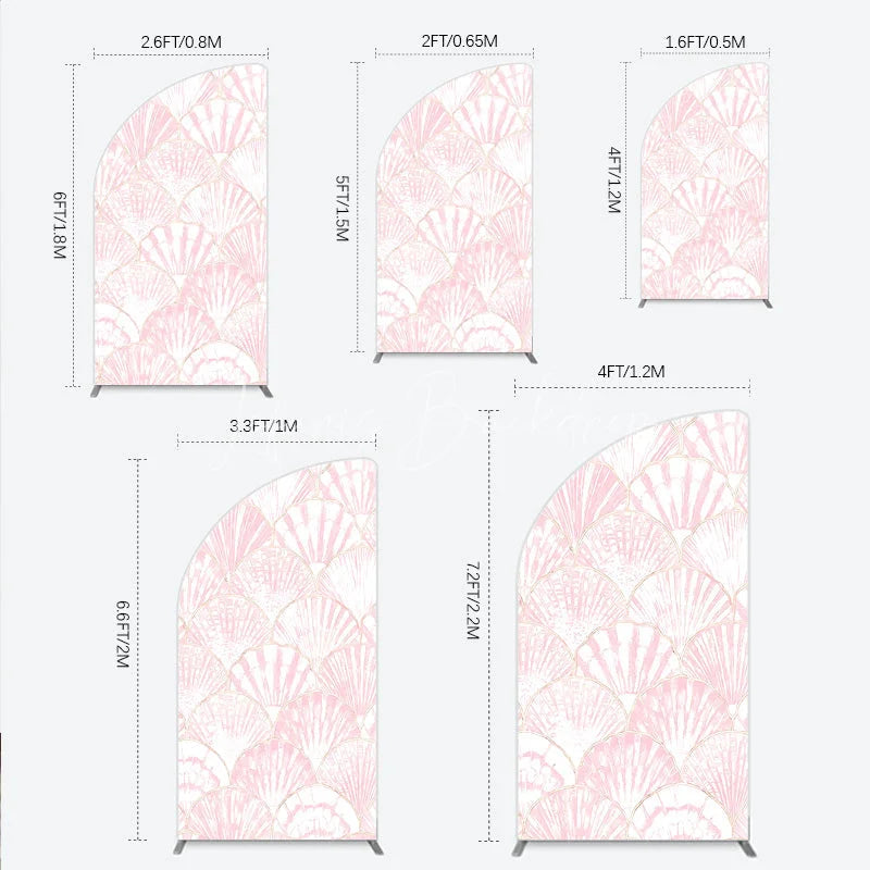 Lofaris Pink and Gold Scallop Shell Half Moon Arch Backdrop Elegant Mermaid Party Decor for Baby Shower