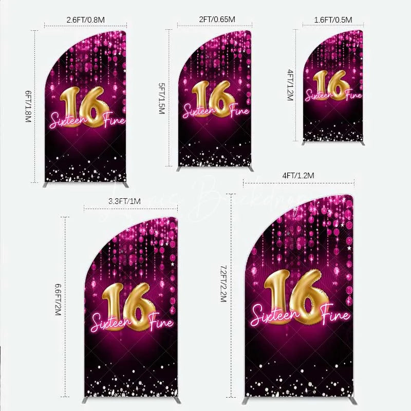 Lofaris Pink and Gold Sixteen Fine Half Moon Arch Backdrop 16th Birthday Balloon Sparkles Party Decoration