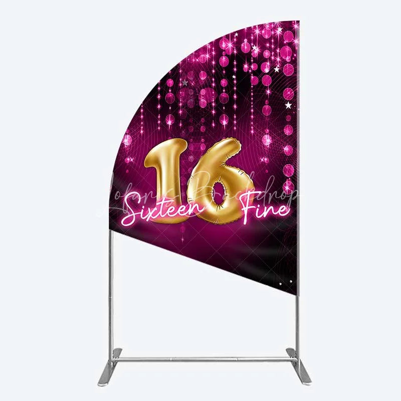 Lofaris Pink and Gold Sixteen Fine Half Moon Arch Backdrop 16th Birthday Balloon Sparkles Party Decoration