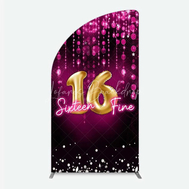 Lofaris Pink and Gold Sixteen Fine Half Moon Arch Backdrop 16th Birthday Balloon Sparkles Party Decoration