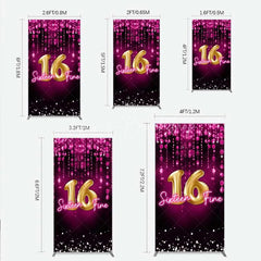 Lofaris Pink and Gold Sixteen Fine Rectangle Backdrop 16th Birthday Balloon Sparkles Party Decoration