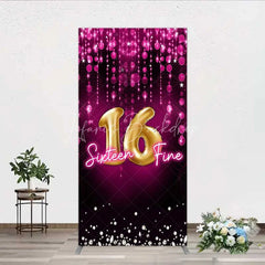 Lofaris Pink and Gold Sixteen Fine Rectangle Backdrop 16th Birthday Balloon Sparkles Party Decoration