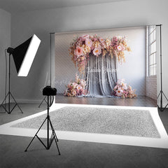 Lofaris Pink and Peach Floral Wall Photography Backdrop Elegant Flower Decor for Wedding Modern Photo Booth Background