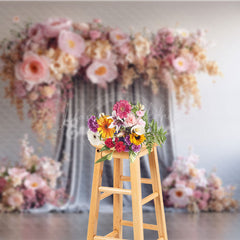 Lofaris Pink and Peach Floral Wall Photography Backdrop Elegant Flower Decor for Wedding Modern Photo Booth Background