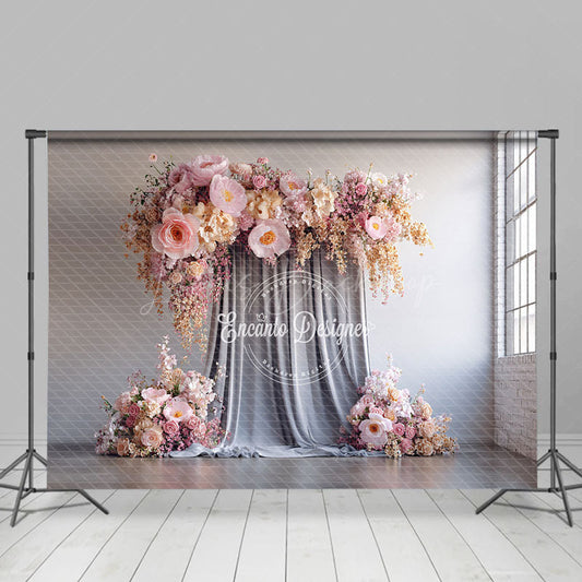 Lofaris Pink and Peach Floral Wall Photography Backdrop Elegant Flower Decor for Wedding Modern Photo Booth Background