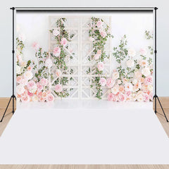 Lofaris Pink and Peach Roses White Trellis Floral Combo Set Backdrop Romantic Wedding Bridal Shower Decor