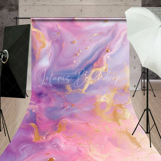Lofaris Pink and Purple Marble with Gold Foil Sweep Backdrop Elegant Abstract Party Decor