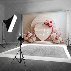 Lofaris Pink and Red Floral Heart Photography Backdrop Romantic Wedding Valentine’s Day Decor