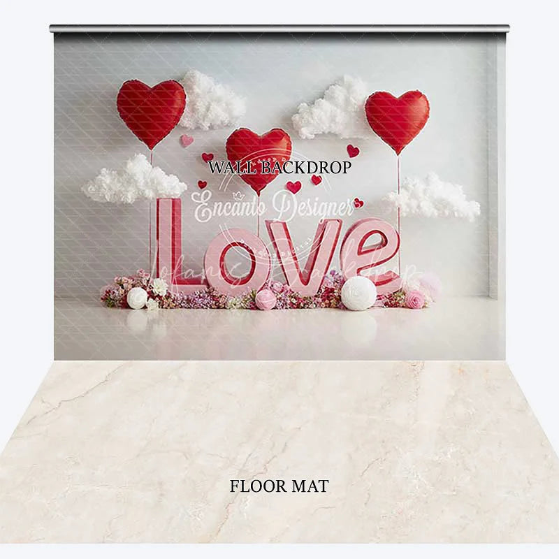 Lofaris Pink and Red Love Letters Combo Set Backdrop with Heart Balloons Clouds Romantic Valentine’s Day Decor