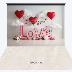 Lofaris Pink and Red Love Letters Combo Set Backdrop with Heart Balloons Clouds Romantic Valentine’s Day Decor