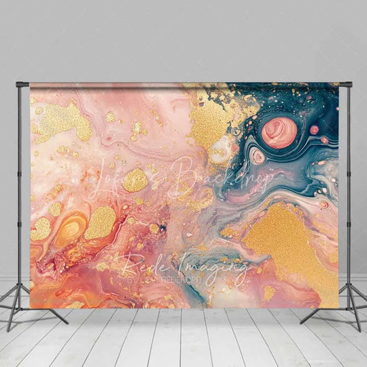 Lofaris Pink and Teal Marble Fluid Art Backdrop Gold Glitter Abstract Photography Background Elegant Event Decor