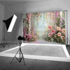 Lofaris Pink and White Floral Garden Photography Backdrop with Hanging Vines Ethereal Spring Wedding Decor