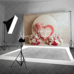 Lofaris Pink and White Floral Layered Heart Round Panel Photography Backdrop Romantic Valentine Wedding Baby Shower Decor