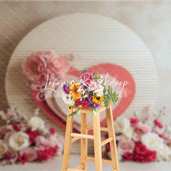 Lofaris Pink and White Floral Layered Heart Round Panel Photography Backdrop Romantic Valentine Wedding Baby Shower Decor